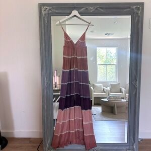 Gypsy 05 Silk Tie Dyed Maxi Dress Purple Mauve Striped Ombre Boho Peace Charm XS